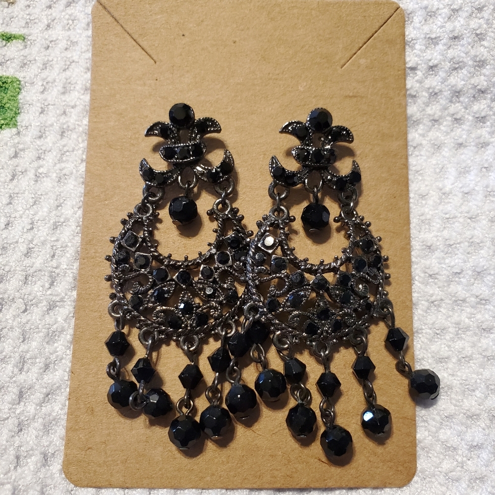 Black Beaded Dangle Earrings